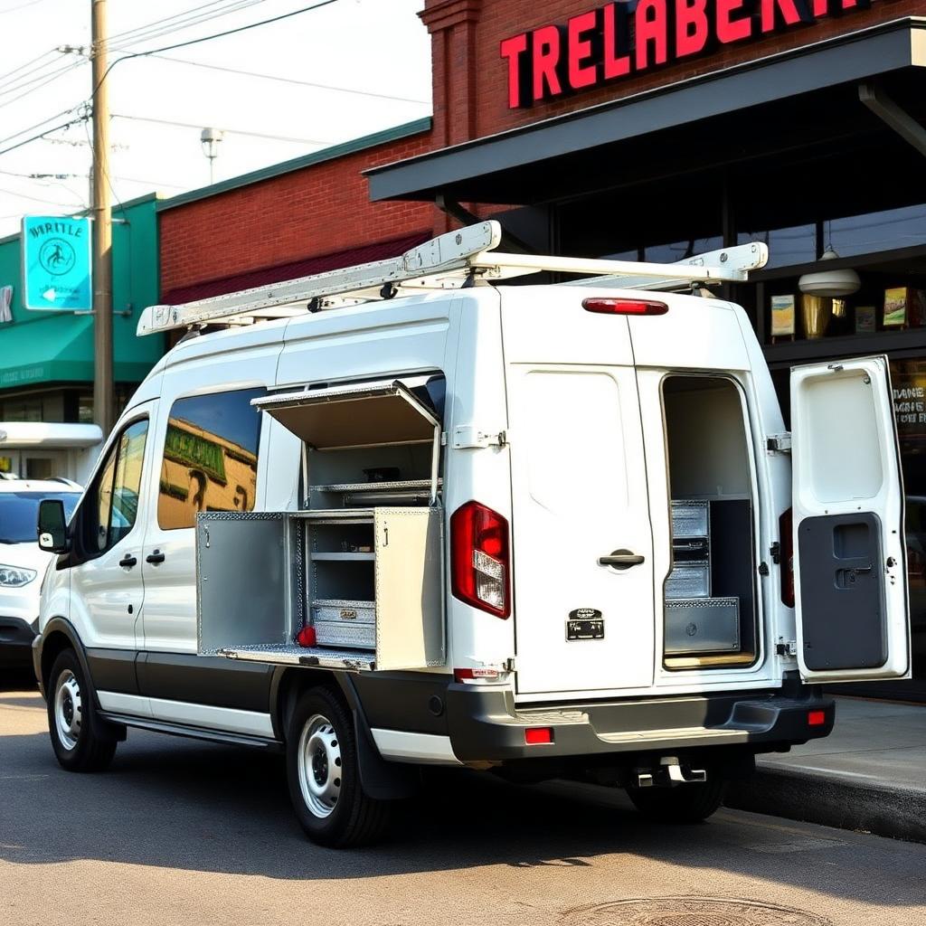 Express Hood service van loaded with tools at a restaurant